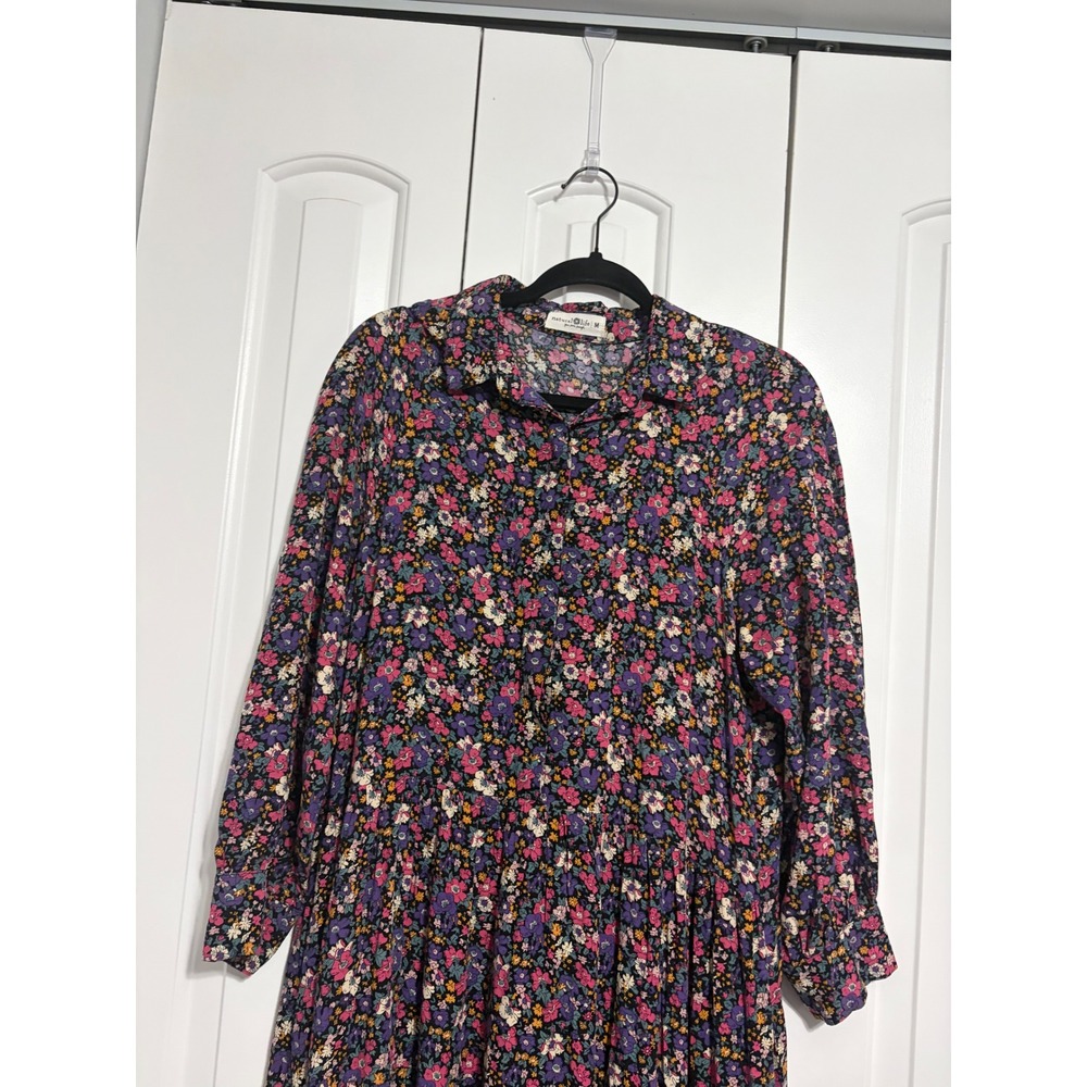 Natural Life Floral Shirt Dress Boho Multi-Color Pockets Medium Cottagecore - Picture 3 of 8